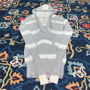 Abercrombie & Fitch Gray and White Striped Sweater with Hood - Size L
